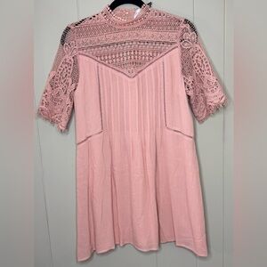 NWT P. Cill Crochet Lace Short Sleeve High Neck Dress Womens Size Medium